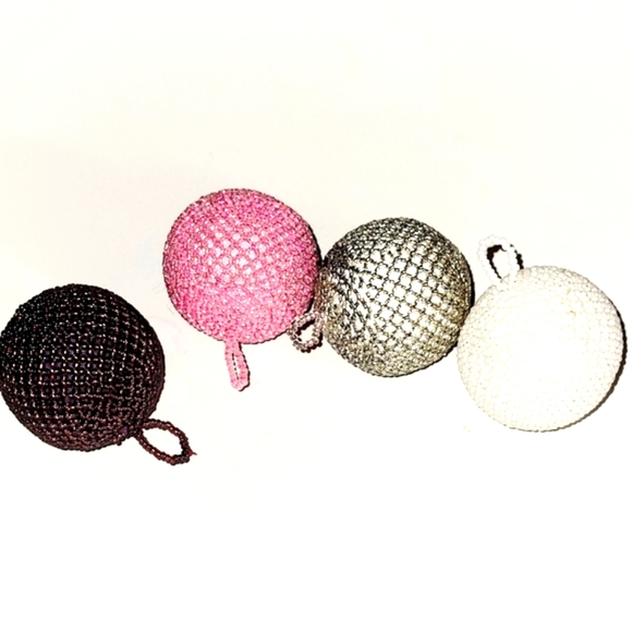 Beaded Gem Baubles Handmade with Seed Beads, Set of 4 Christmas Ornaments - Picture 5 of 5